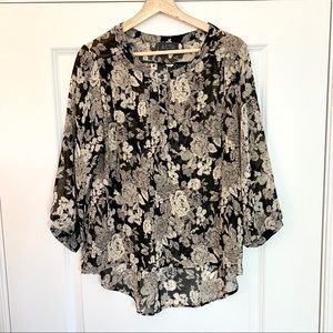ASTR Floral Sheer Top Black Cream Medium
